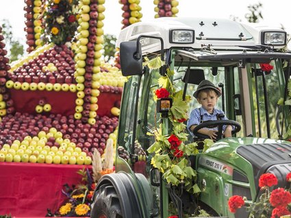 Appartamento a Naz-Sciaves Bambino su trattore decorato durante una festa delle mele